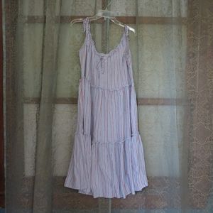 H&M light blue striped ruffle midi dress bows